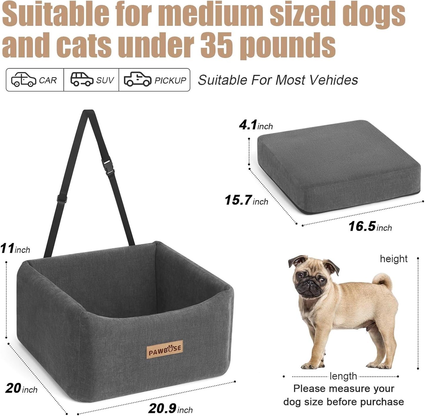 Dog Car Seat for Small Medium Dogs up to 25lbs, Multi-Functional Booster Dog Car Home Seat with Safety Belt, Comfortable Pet Sofa Beds with Washable Removable Cover