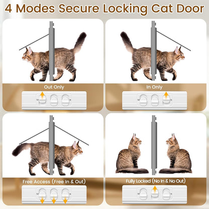 Cat Door for Window, Quick Installation Adjustable Width of 27"-32", Cat Window Door with 4 Locking Modes, Magnetic Closure Design, Weatherproof Aluminum Frame Cat Door Window Insert