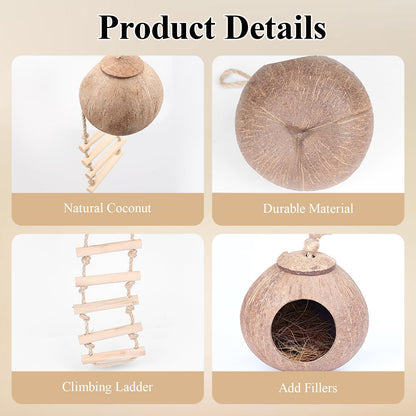 HERCOCCI Crested Gecko Tank Accessories, Reptile Hanging Plants Vines with Coconut Shell Ladder Hideout Hermit Crab Decor for Lizard, Chameleon Cage, Snakes, Hermit Crab, Leopard Gecko