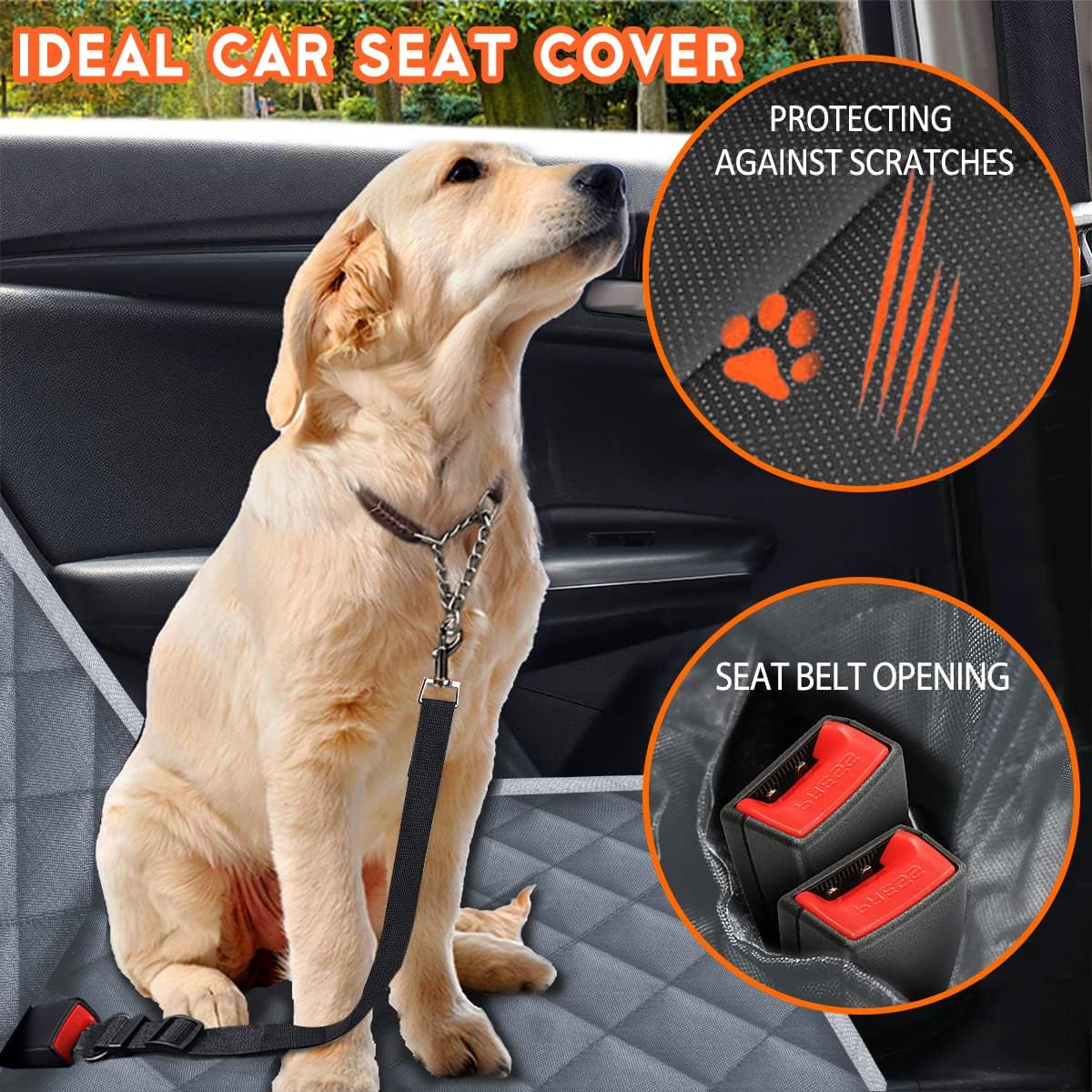 Dog Car Cover for Back Seat Pet Protector Waterproof Bench Car Seat Cover, Nonslip Rear Seat Cover fits Middle Armrest for Most Cars Trucks SUVs - Grey