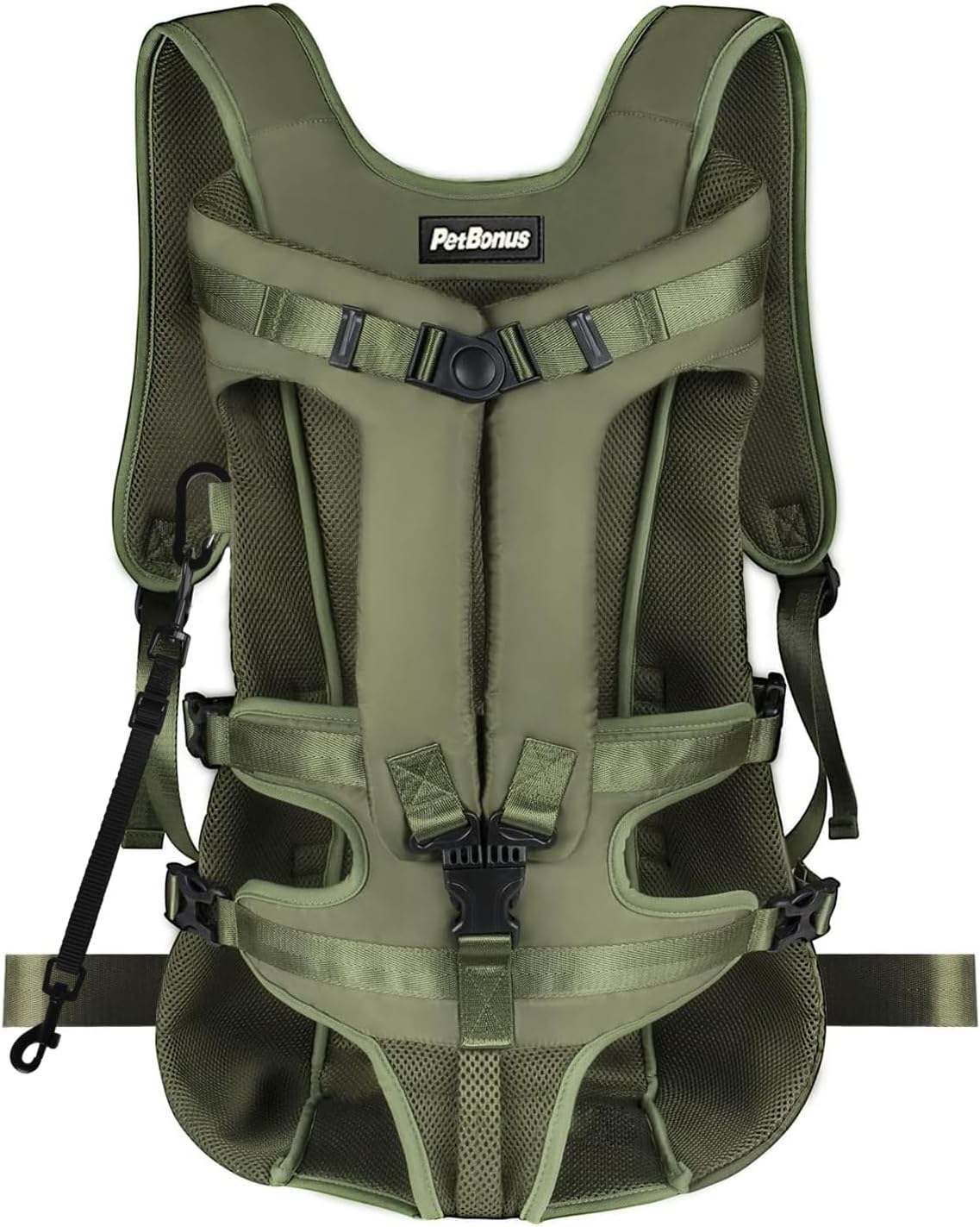 PetBonus Pet Front Dog Carrier Backpacks, Adjustable Pet Backpack, Legs Out Easy-fit Puppy Chest Carrier for Medium Small Dogs, Hands Free for Hiking, Cycling (Army Green, XL)