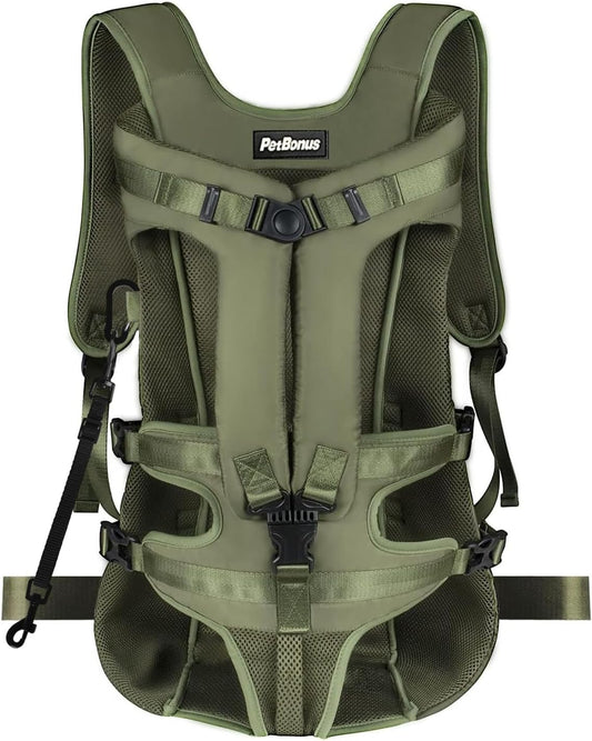 PetBonus Pet Front Dog Carrier Backpacks, Adjustable Pet Backpack, Legs Out Easy-fit Puppy Chest Carrier for Medium Small Dogs, Hands Free for Hiking, Cycling (Army Green, XL)