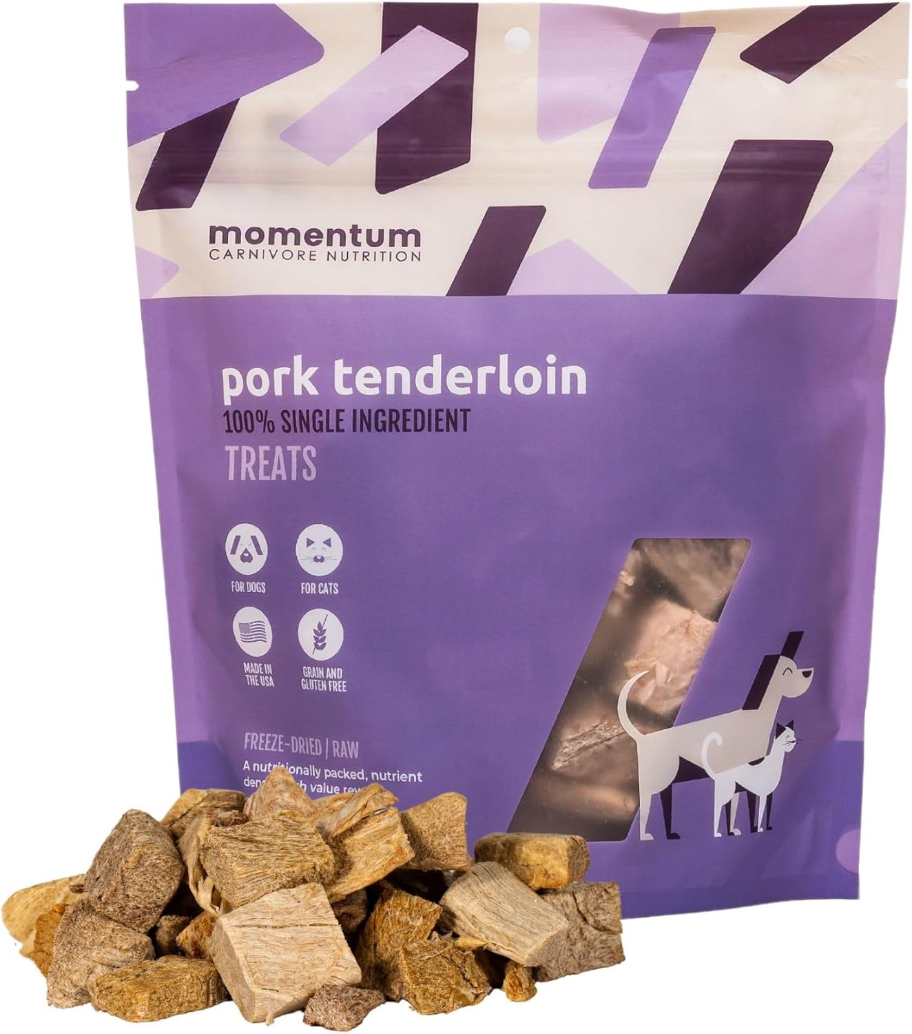 Momentum Carnivore Nutrition Freeze-Dried Pork Tenderloin Dog Treats & Cat Treats – Single-Ingredient, High-Protein, Grain-Free, Lean & Naturally Tender – Made in USA – 3.5 oz Bag