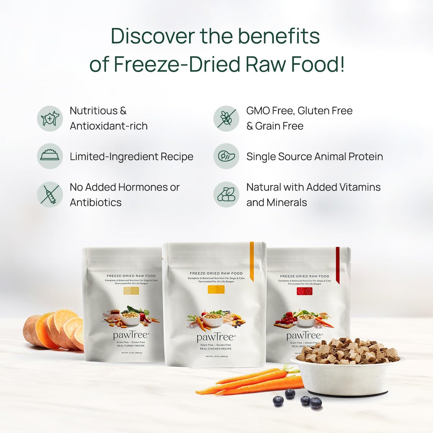 pawTree Bundle for Dogs & Cats – Freeze-Dried Raw Food (.5 lbs, Turkey) & Gastro Pro Plus (30 ct) – Complete Nutrition & Digestive Support