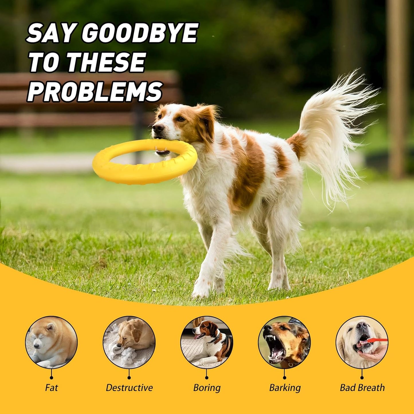 WishLotus Dog Ring Toy and Flying Disc, Interactive Floating Dog Toys Set for Outdoor, Training and Teeth Cleaning Chewers Fetch Toys for Large Dogs (Yellow)