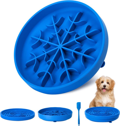 2 in 1 Slow Feeder Dog Bowls with Suction Cups,Silicone Lick Mat for Dogs,DIY Wet or Dry Food,Slow Feeder & Non-Slip Design & Dishwasher Safe,Treat Mat Puzzle for Dogs Cat,UU Bowl,Navy,Flower Lick Pad
