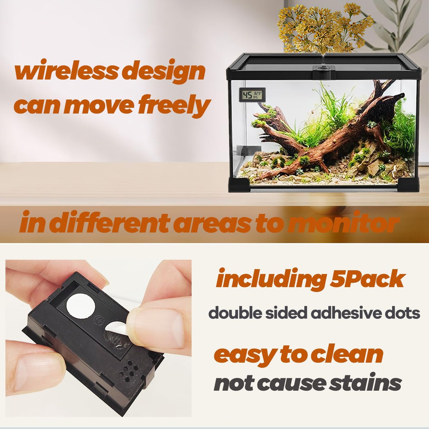 Reptile Thermometer and Humidity Gauge for Breeding Box Temperature and Humidity Monitor 3PCS Reptile Thermometer Hygrometer Adhesive for Amphibians，Reptiles Tank Accessories for Lizards Turtles