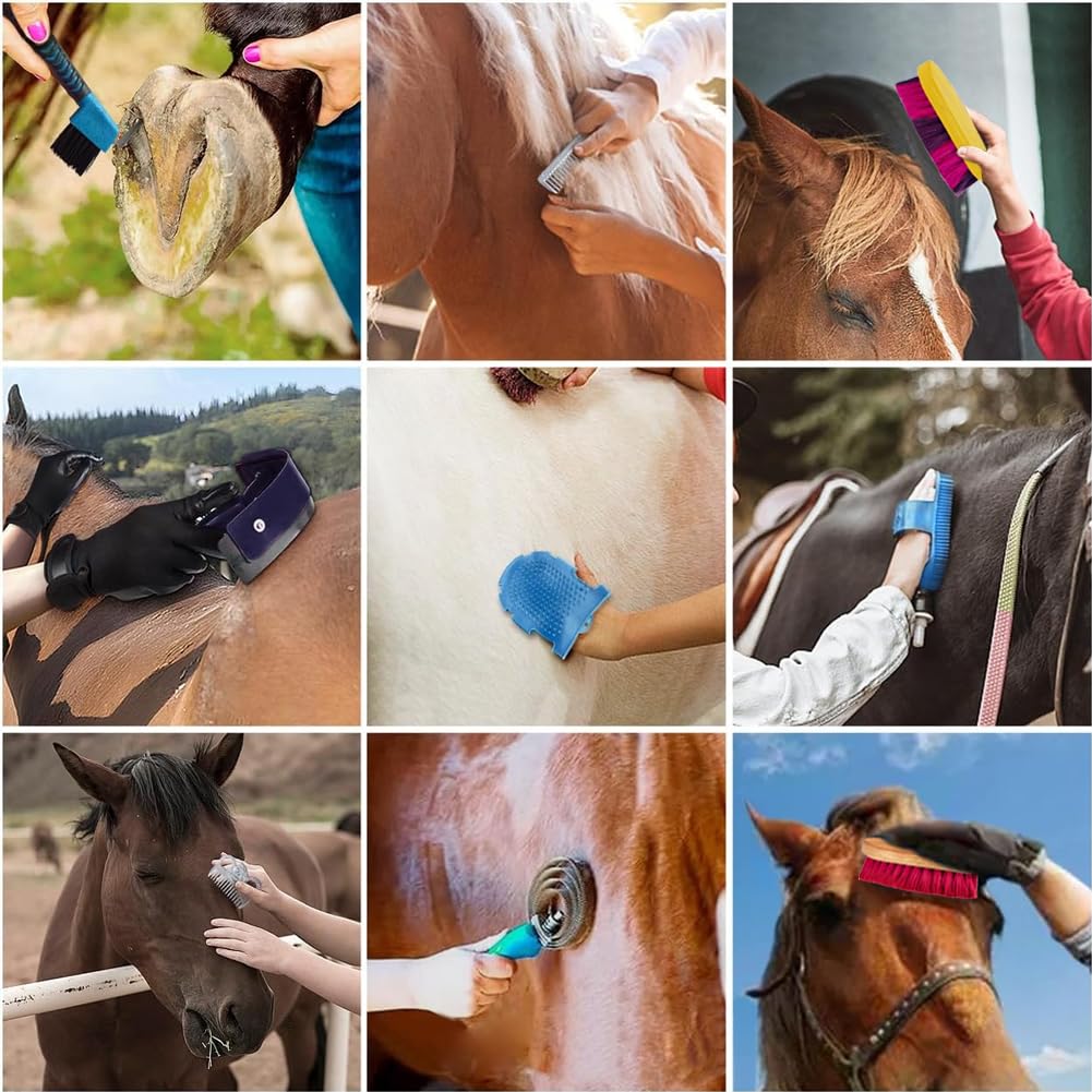 La La Pet® Grooming Kit with Bag - 11Pcs Brush Set for Horse Cleaning, Care and Tack Room Supplies
