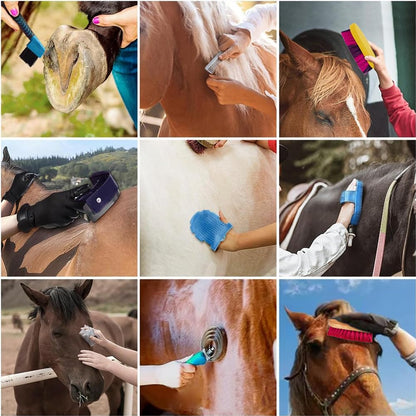 La La Pet® Grooming Kit with Bag - 11Pcs Brush Set for Horse Cleaning, Care and Tack Room Supplies