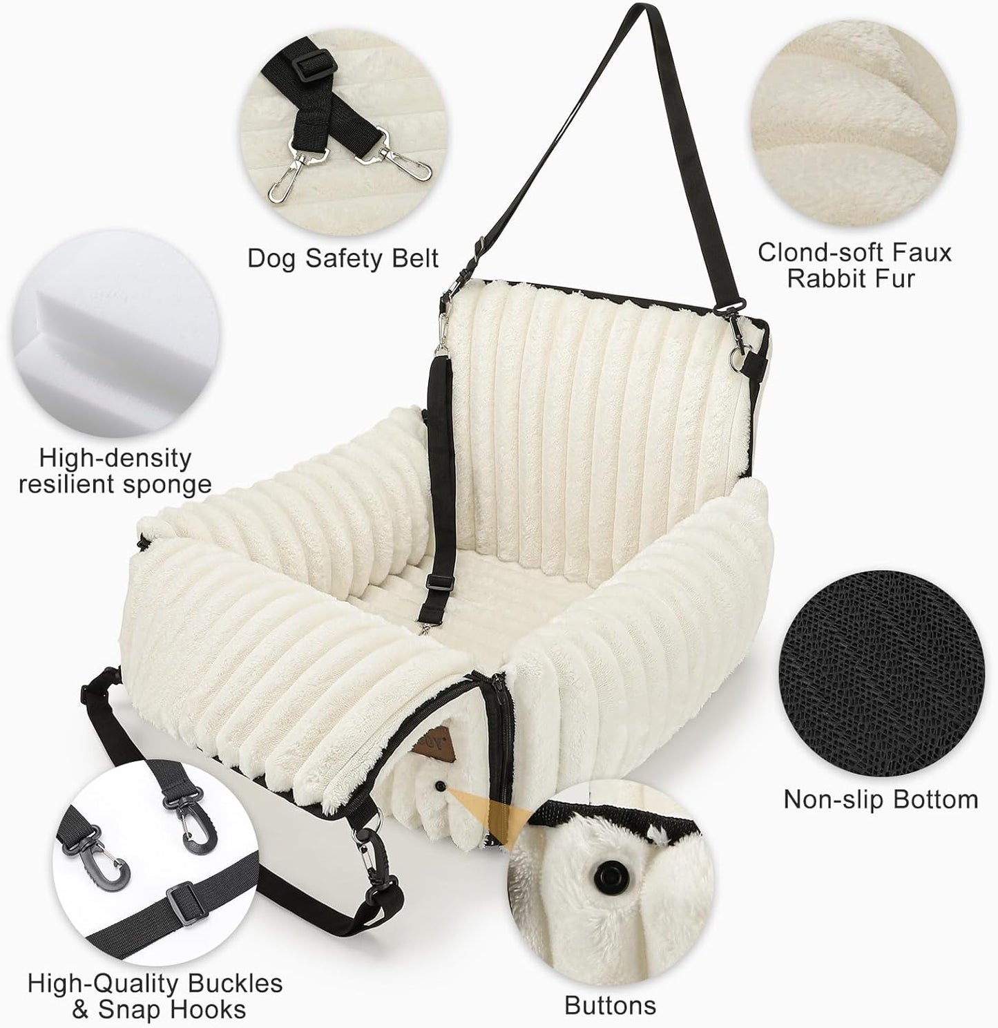 MIXJOY 6-in-1 Dog Car Seat for Small/Medium Dogs up to 25 lbs, Multi-Functional Dog Carrier for Car with Detachable Washable Cover, Pet Travel Bed with Clip-On Safety Leash, Beige