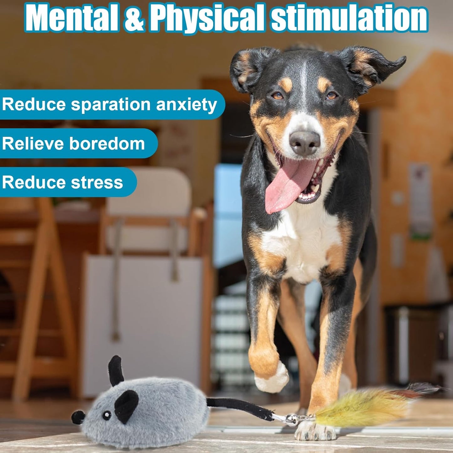 Interactive Dog Toys with Phone App, 2 Modes Remote Control Dog Toy, Dog Mouse Toy with Realistic Sound & Replacement Tails, Automatic Dog Toy for Small Medium Large Dogs, Squeaky Dog Toys Gray