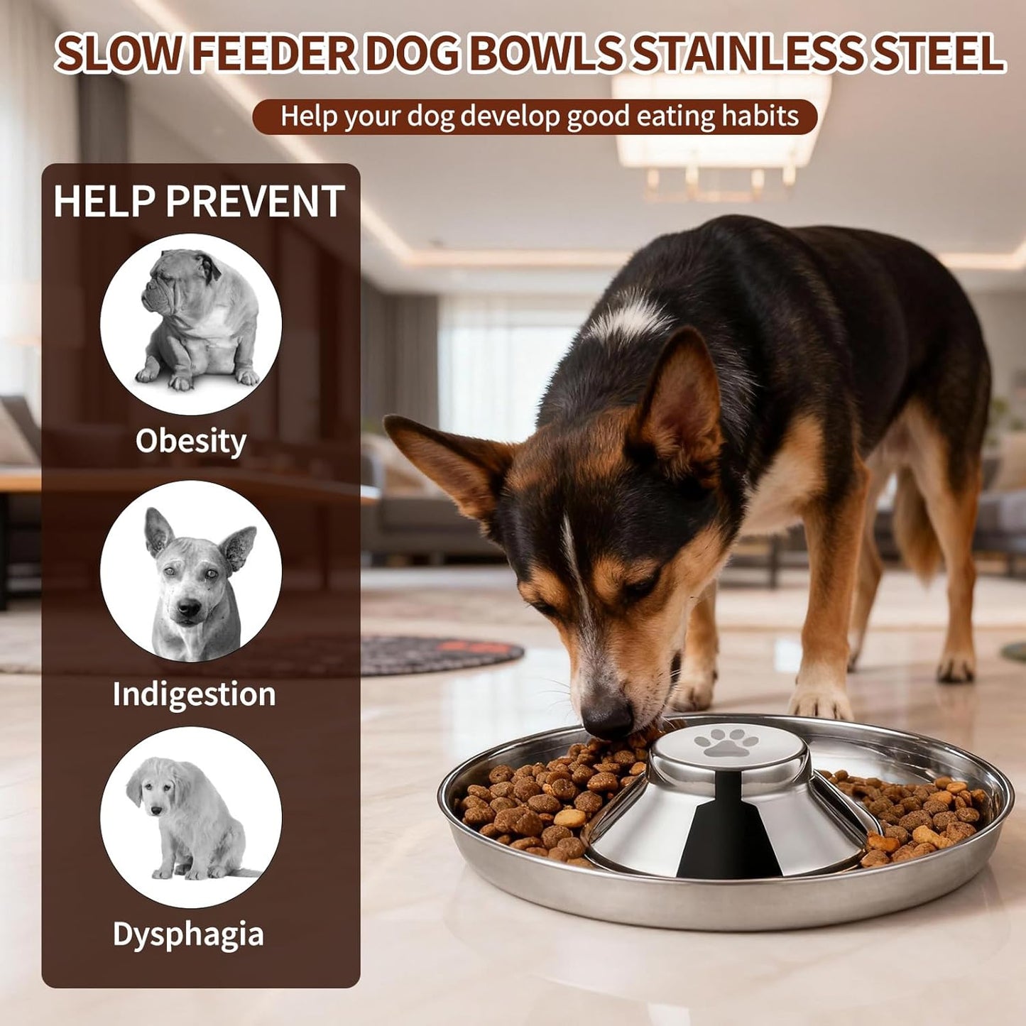 Stainless Steel Dog Bowls, Thickened Durable Replacement Bowls,Slow Feeder Pet Bowl for Cat or Dog Food or Water Dish