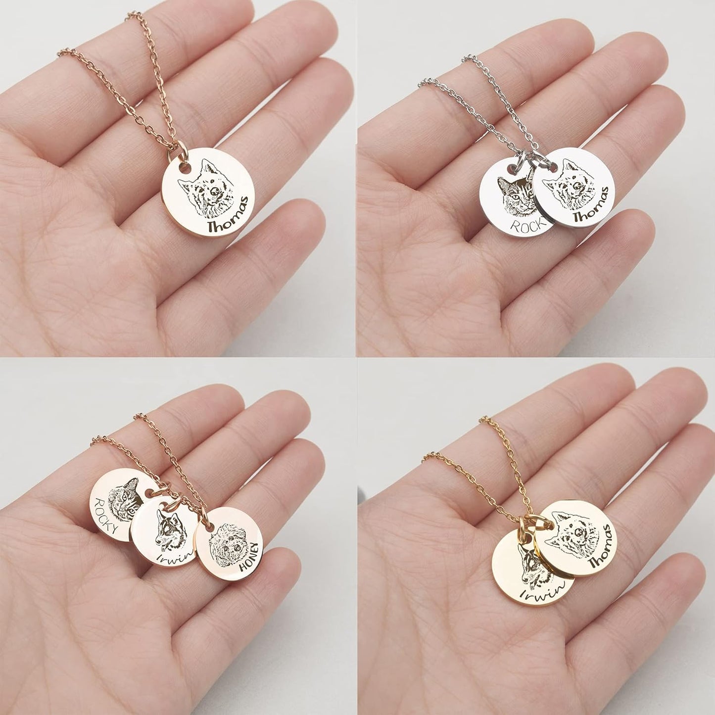 Anavia Personalized Pet Portrait Necklace, Handmade Memorial Jewelry Gift, Custom Round Disc Photo Engraved Necklace for Animal Lovers, Dog Mom, Dog Dad