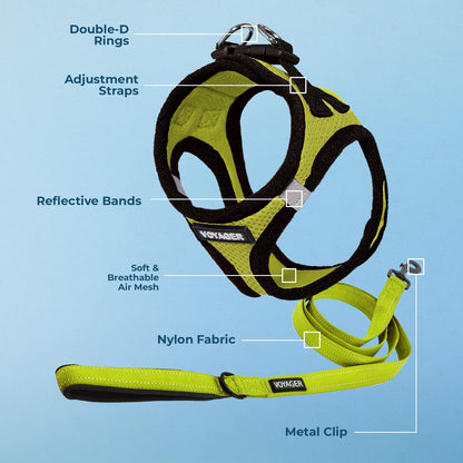 Best Pet Supplies Voyager Step-in Air All Weather Mesh Harness and Reflective Dog 5ft Leash Combo with Neoprene Handle, for Small, Medium and Large Breed Puppies - Set (Lime/Black Trim), Small