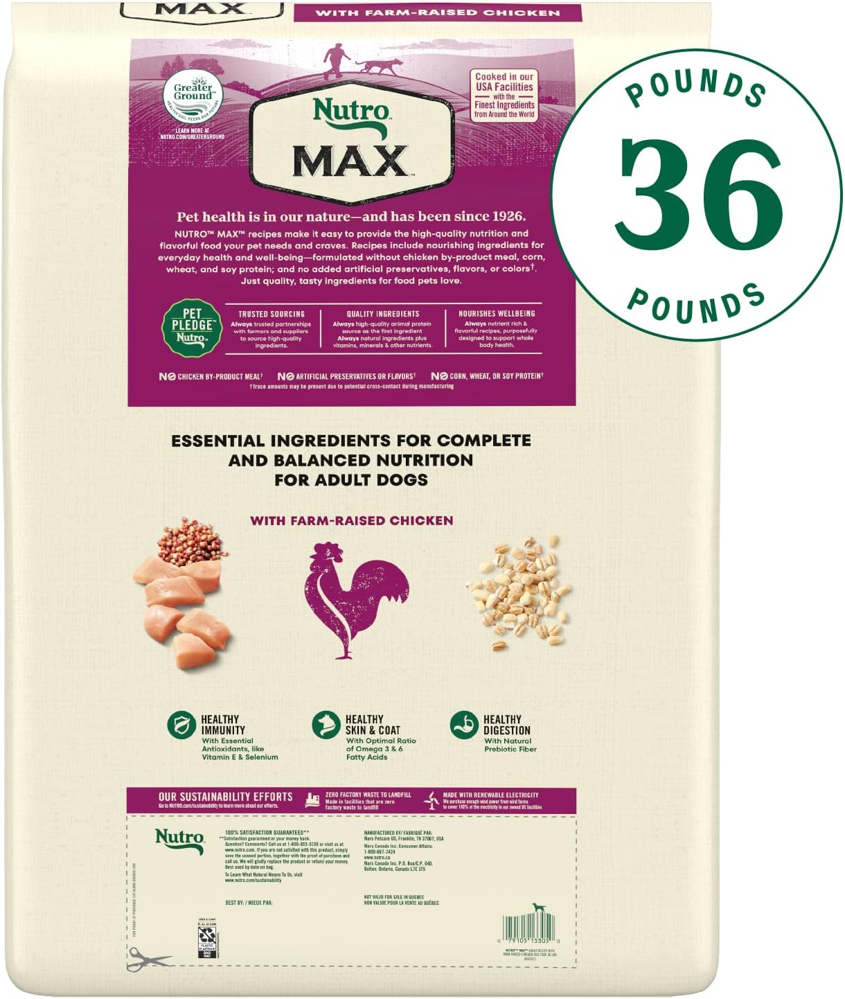 Nutro Max Adult Dry Dog Food with Farm-Raised Chicken, 36 lb Bag
