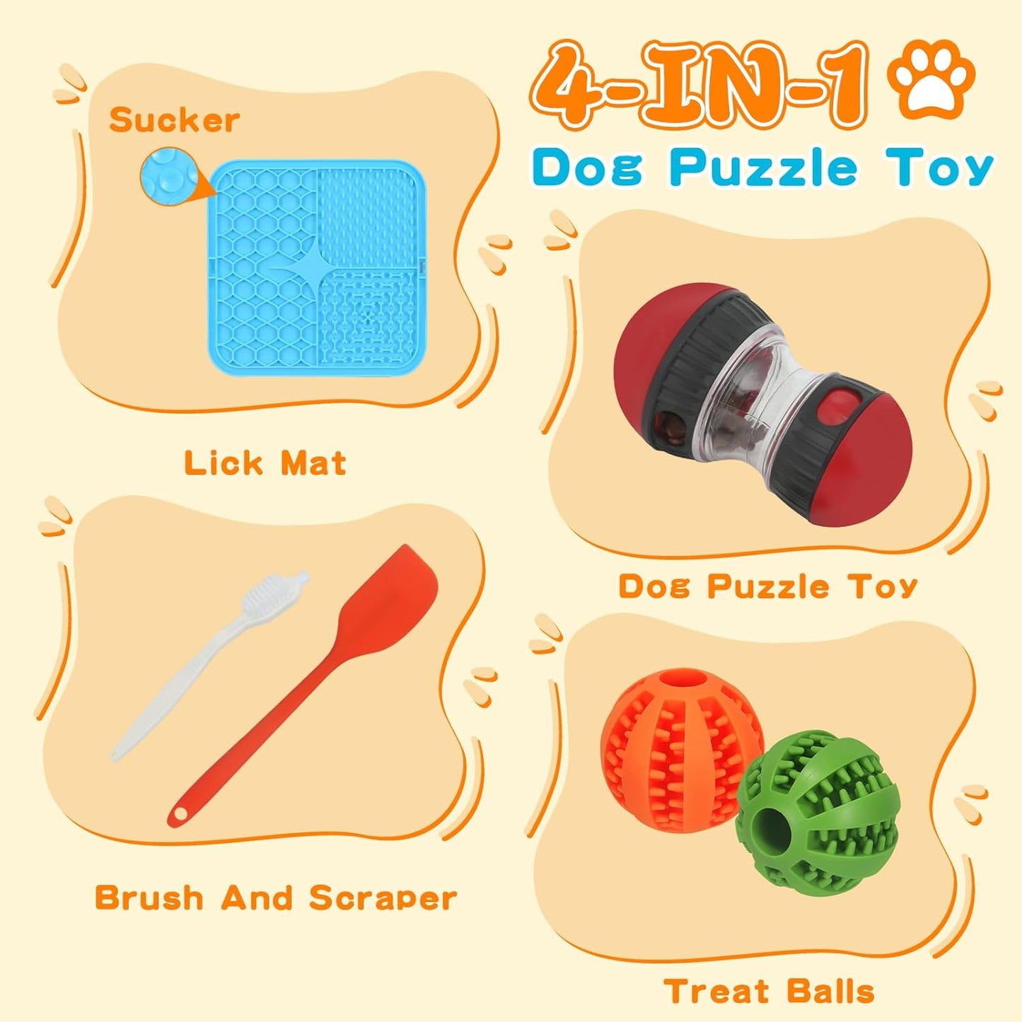Slow Feeding Set for Smart Puppy Middle Dogs to Keep Them Busy - Slow Feeder Lick mat & Interactive Ball Toys with Puzzle for Dog Smarter Eating & Engaging