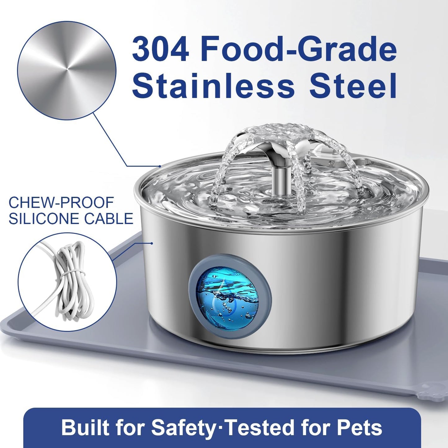 LucidShine 108oz/3.2L Stainless Steel Cat Water Fountain with 4 Replacement Filters, Ultra Quiet Automatic Pet Water Dispenser, Dishwasher Safe Metal Bowl for Cats & Dogs