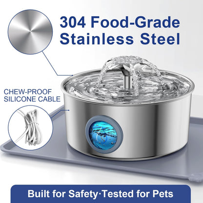 LucidShine 108oz/3.2L Stainless Steel Cat Water Fountain with 4 Replacement Filters, Ultra Quiet Automatic Pet Water Dispenser, Dishwasher Safe Metal Bowl for Cats & Dogs