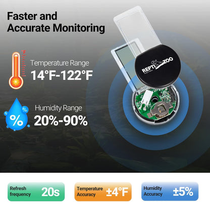REPTI ZOO Magnetic Reptile Thermometer and Humidity Gauge, Digital LCD Temperature Humidity Monitor, Tank Terrarium Temp and Humidity Meter Accessories for Bearded Dragon, Snake, Hermit Crabs, Gecko