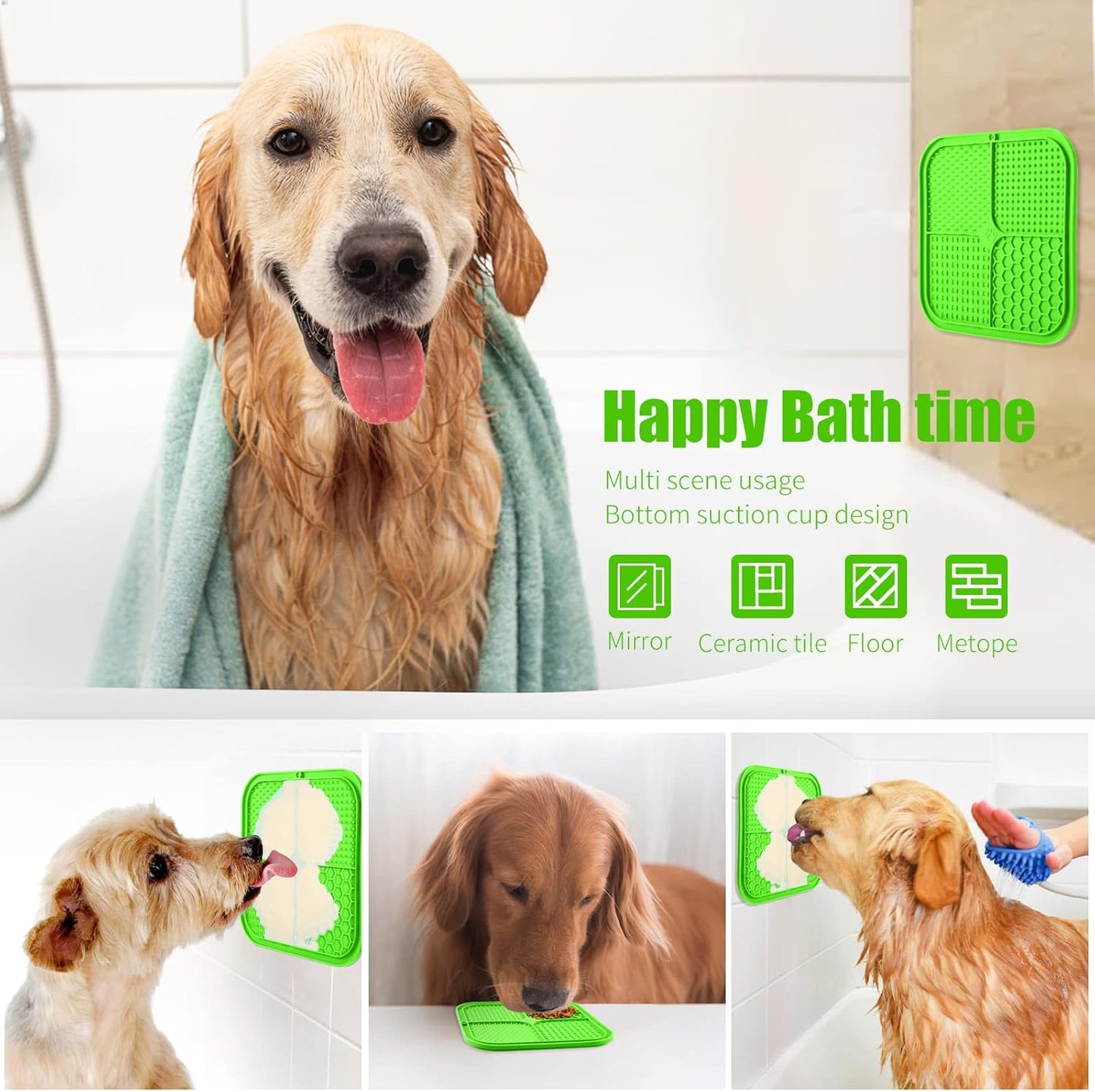 Lick Mat for Dogs, Premium Lick Pad with Suction Cups for Dog Anxiety Relief, Slow Feeder Dog Bowls, Bathing, Grooming and Training (Green, 1pack)