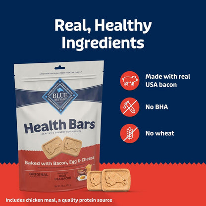 Blue Buffalo Health Bars Crunchy Dog Biscuits, Oven-Baked with Natural Ingredients, Bacon, Egg & Cheese, 16-oz Bag