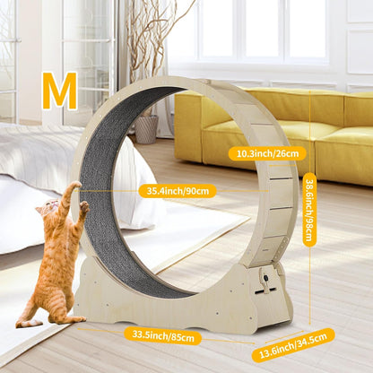 Homegroove 35.4 Inch Cat Exercise Wheels for Indoor Cats, Versatile Cat Toy Running Wheel Treadmill with Detachable Carpet for Weight Loss and Health, Natural Wood Color(M)