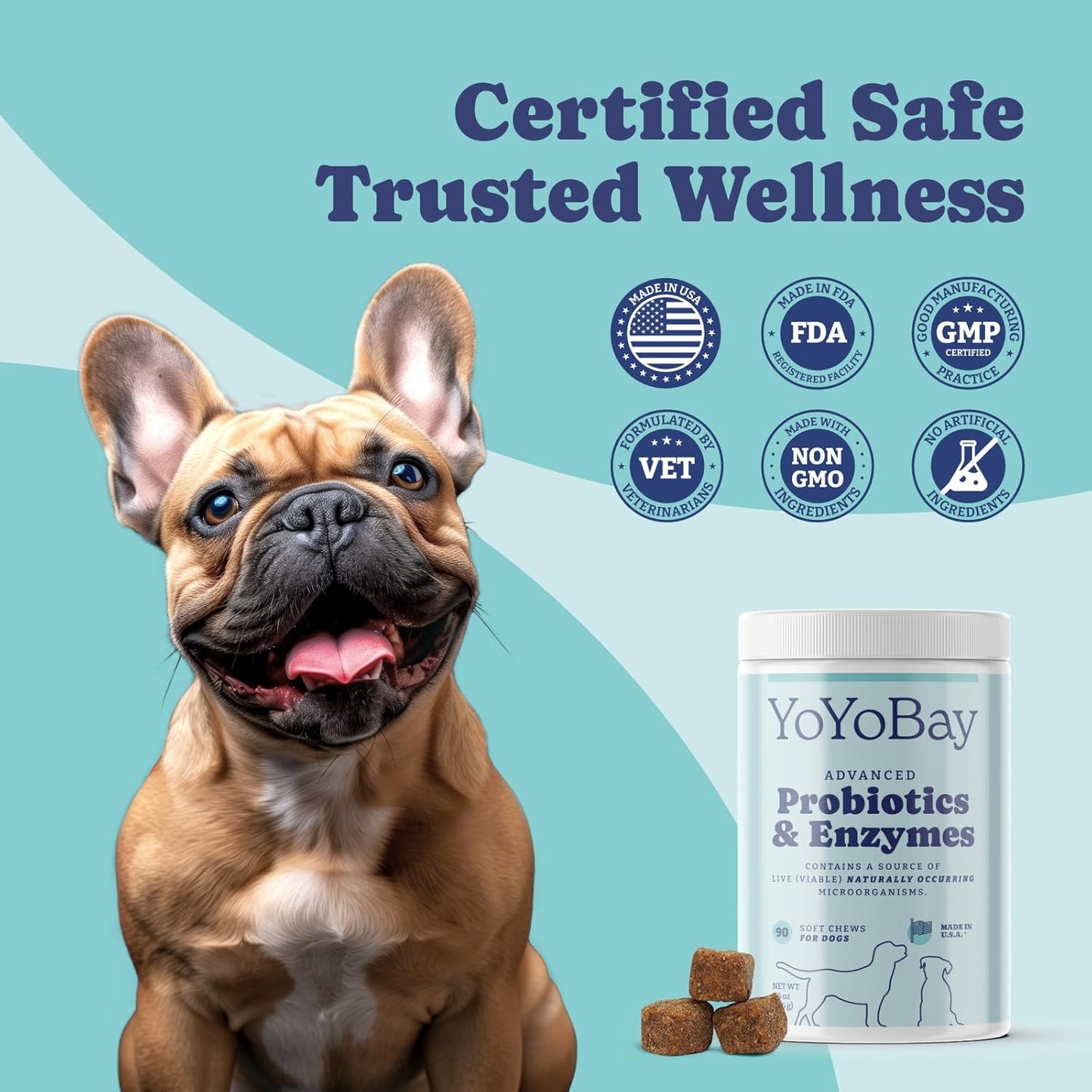 Probiotics for Dogs, Dog Probiotics and Digestive Enzymes, Pre & Probiotic Over 1 Billion CFUs, for Gut Health and Digestive Health, Yeast Balance, Immune Support, 90 Soft Chews