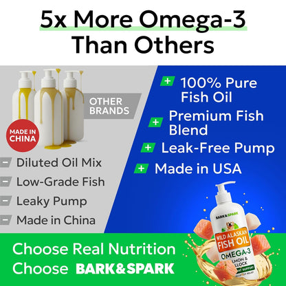 Bark&Spark Fish Oil for Dogs - Natural Omega-3 - Skin & Coat Support - Liquid Food Supplement for Pets - Natural EPA + DHA Fatty Acids for Joint Function, Immune & Heart Health 8oz - Salmon