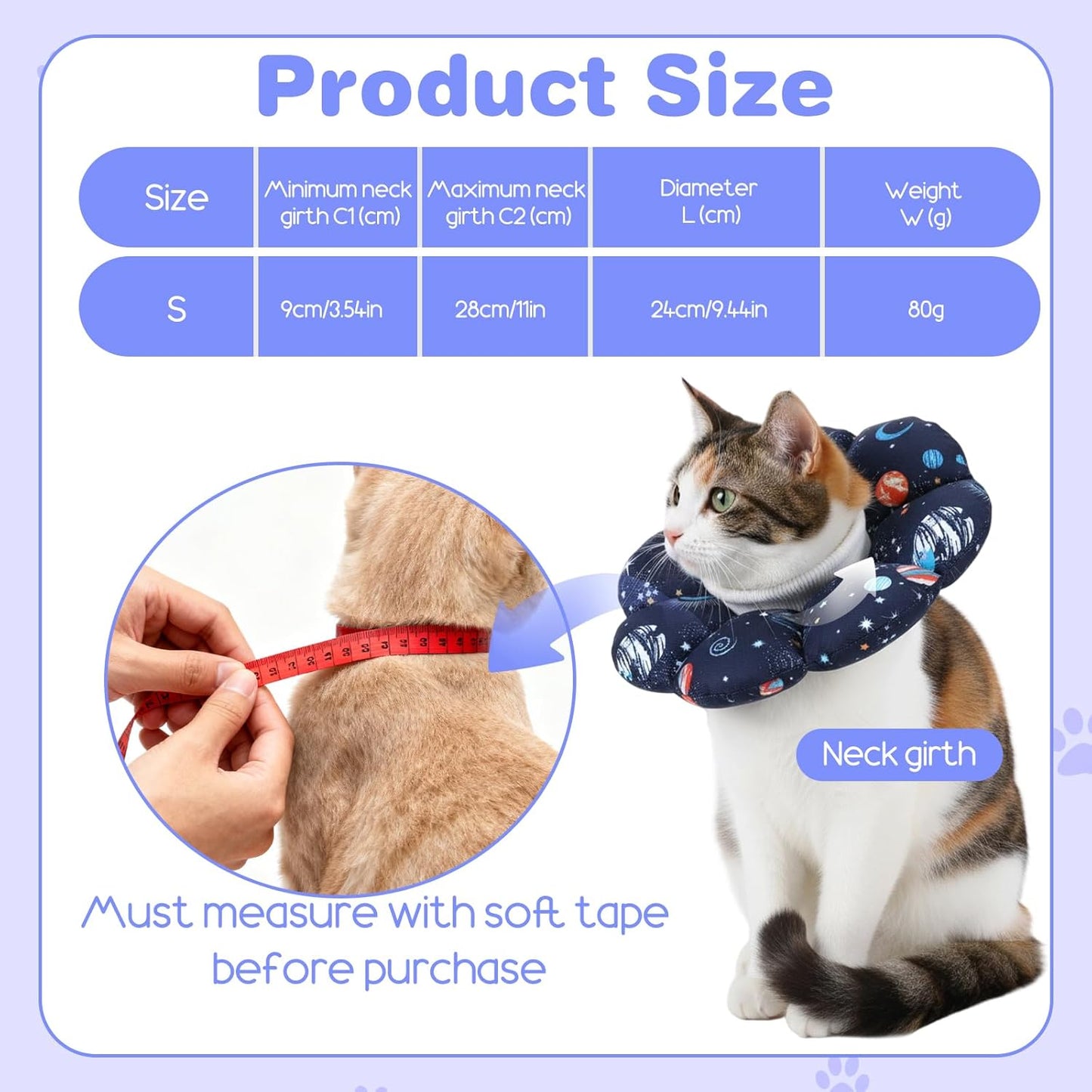 Cat Cone Collar Soft Waterproof Cat Recovery Collar Protective Adjustable Cones to Stop Licking After Surgery Cute Pet Pillow for Small Animal Cats Kittens Puppies