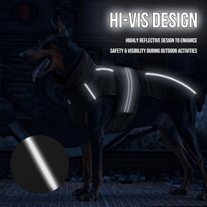 OneTigris Dog Coat Waterproof Dog Jacket with Adjustable Buckle Hook & Loop Windproof Cold Weather Coats for Small Medium Large Dogs (Black, X-Large)