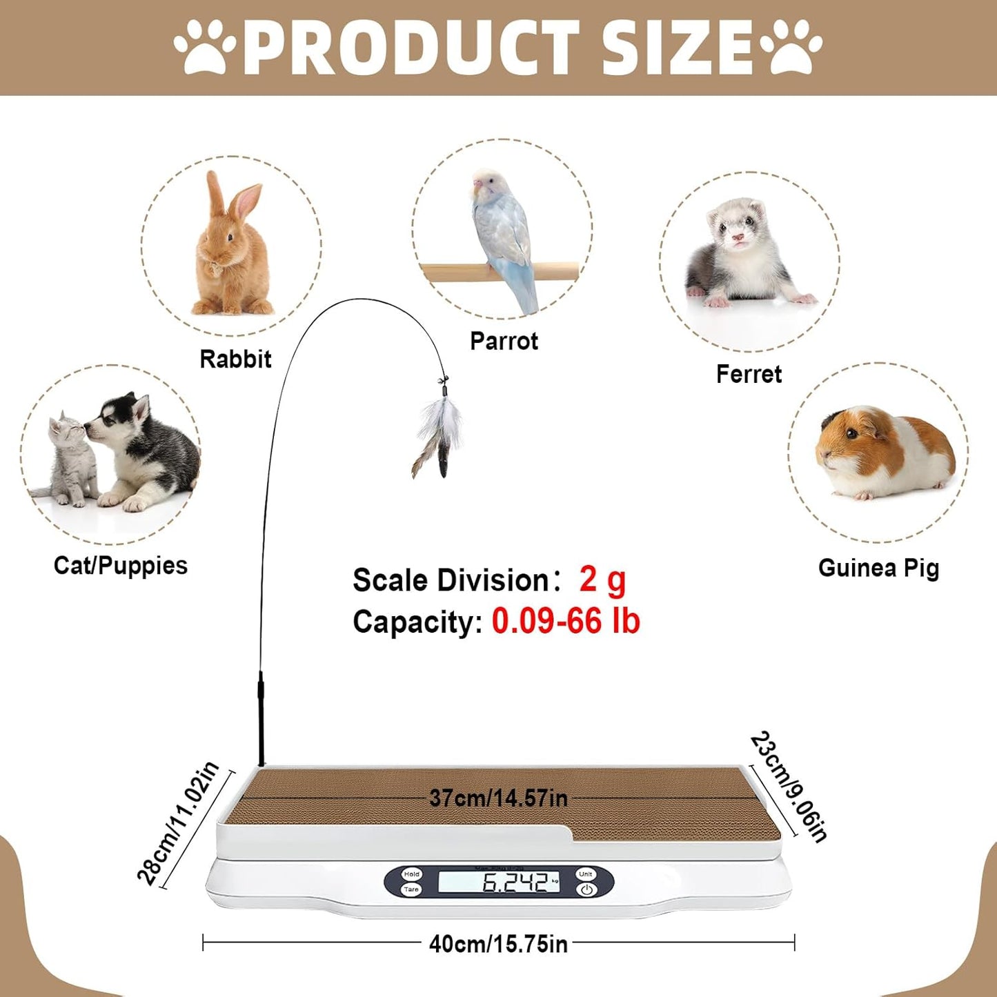 Multifunctional Pet Scale Max 66 Lbs Cat Dog Scale with LCD Display & Hold/Tare Function for Kittens Puppies Includes Scratcher Toys and Health Supplies