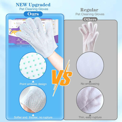 Dog Cleaning Gloves Wipes 30pcs Deodorizing Disposable Pet Grooming Bathing Gloves Extra Thick, No Rinse Shampoo Dry Cleaning Gloves for Dogs & Cats Paw Face Ear Fur and Butt