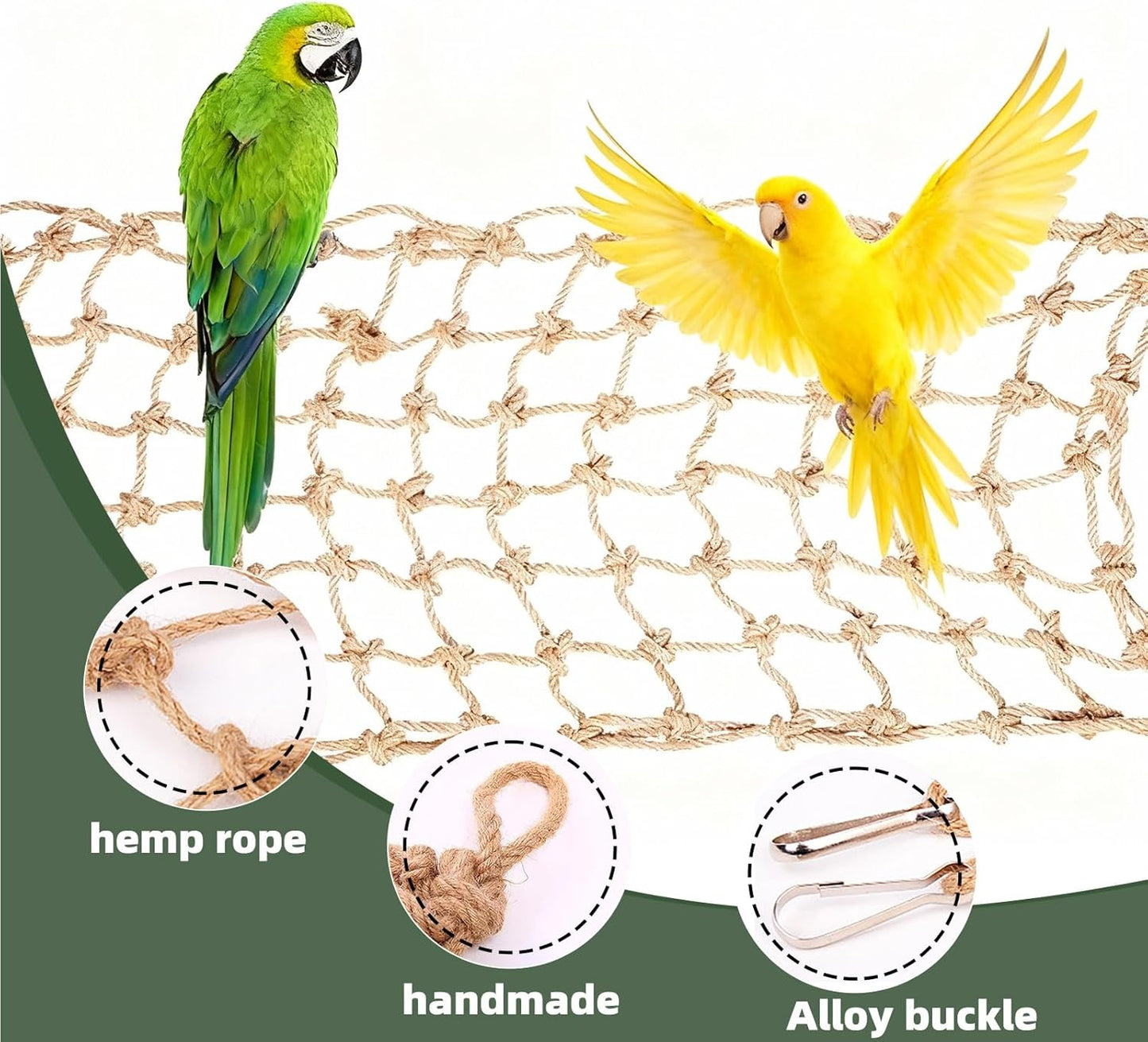 Parrot Climbing Rope Net – Multi-Size Colorful Bird Hammock, Ladder & Chew Toy with 4 Hooks for Cage, Cockatiel, Budgie, Parakeet, Rat & Small Pets