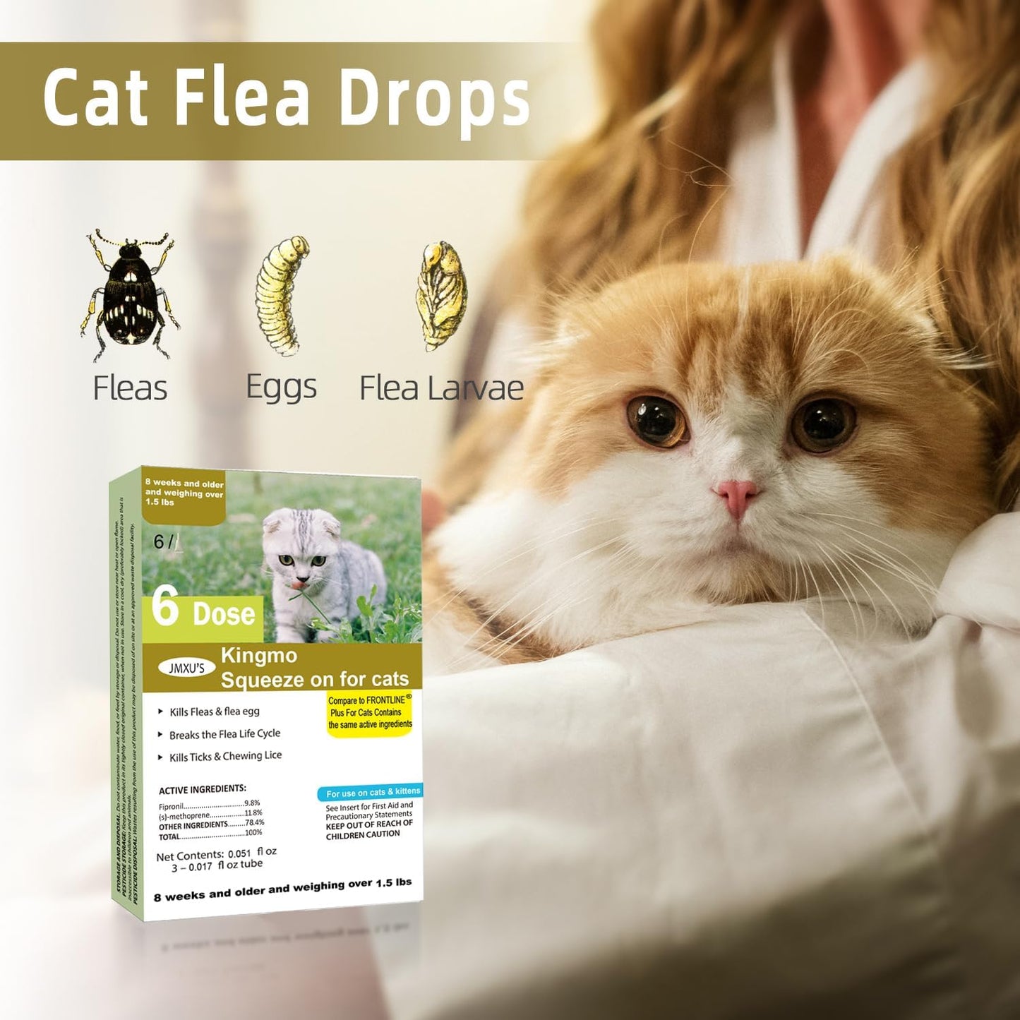 Flea and Tick Prevention for Cats, Cat Flea & Tick Control, Long-Lasting & Fast-Acting Topical Flea & Tick Treatment Drops for Kitten (6 Doses)