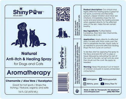 Dog Itch Relief Spray by Shiny Paw 16 oz | Aloe Vera & Eucalyptus Skin Itch Remedy | Dog Hot Spot Spray | Natural Anti Itch Spray for Pets | Dog Itchy Skin Relief | Made in USA