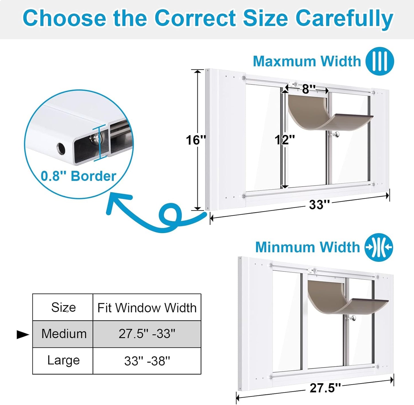 Cat Door for Window,Adjustable to Fits 27.5"-33" Width Sliding Windows,Aluminum Frame Window Cat Door Insert,Magnetic Close Cat Window Door,Quick Install Window Pet Door for Cats & Small Dogs