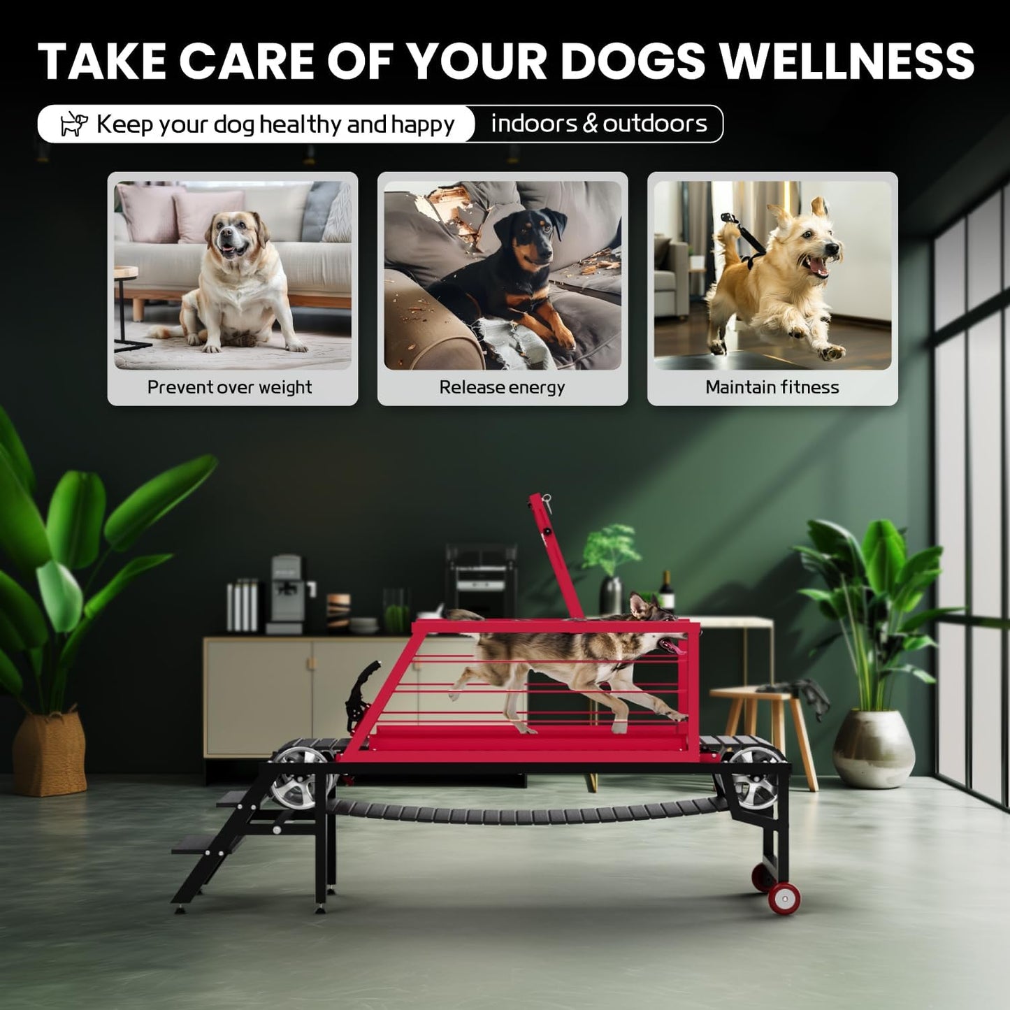 Dog Treadmill for Large Dogs,91" Treadmill for Dogs with Brake,Adjustable Dog Treadmill Slatmill for Dog s Easy to Move Pet Treadmill for Indoor & Outdoor,Training for Dog s, Up to 350LBS
