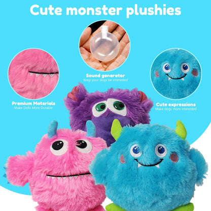 Dog Squeaky Toys 3 Pack, Plush Dog Toy Pack for Puppy (Medium, Monster)