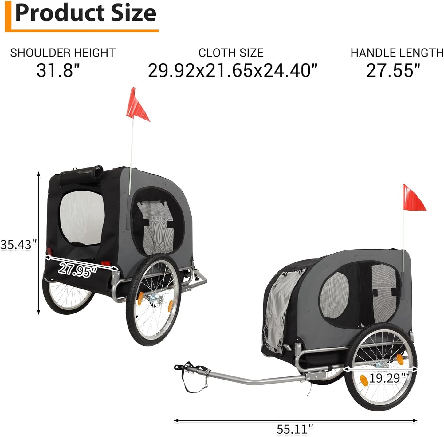 Dog Bike Trailer, Pet Cart Bicycle Carrier with Oxford Fabric, 88Lbs Capacity Folding Dog Carrier, 16" Air Tires, Adaptive Bicycle Coupler