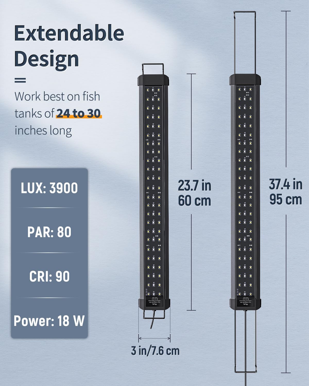 Pawfly 18 W Aquarium LED Light for 24 to 30 Inch Extendable Fish Tank Light with Full Spectrum Brilliant White Blue Red Lights with Daytime & Night Modes Timer Auto On/Off Adjustable Brightness