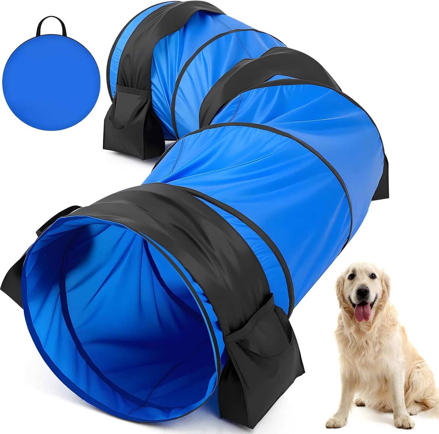 28 in Extra Large Dog Agility Tunnel with Sandbags 10 Foot Dogs Agility Training Equipment Tunnel with 3 Pack Sandbags Carry Bag and 4 Ground Spikes for All Medium and Large Dogs