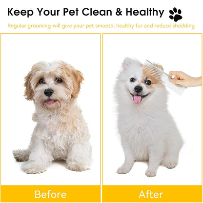 BEVTEE Dog Combs for Grooming Matting, 3 Pack Metal Comb for Pet Cat Greyhound Poodle Doodle, Removing Tangles & Knots, 6.3"/7.4"