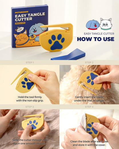 PETHROOM Easy Tangle Cutter for Dogs & Cats | Professional Dematting Tool with Steel Blade | Cat Matted Fur Remover | Safe & Gentle Pet Grooming Comb for Long & Medium Coats