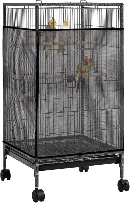 Large Bird Cage Seed Catcher 31 x 118 inches Adjustable Soft Airy Skirt Guard Birdcage Nylon Mesh Net, Birdcage Cover Skirt Seed Guard for Parrot Parakeet Macaw Round Square Cages