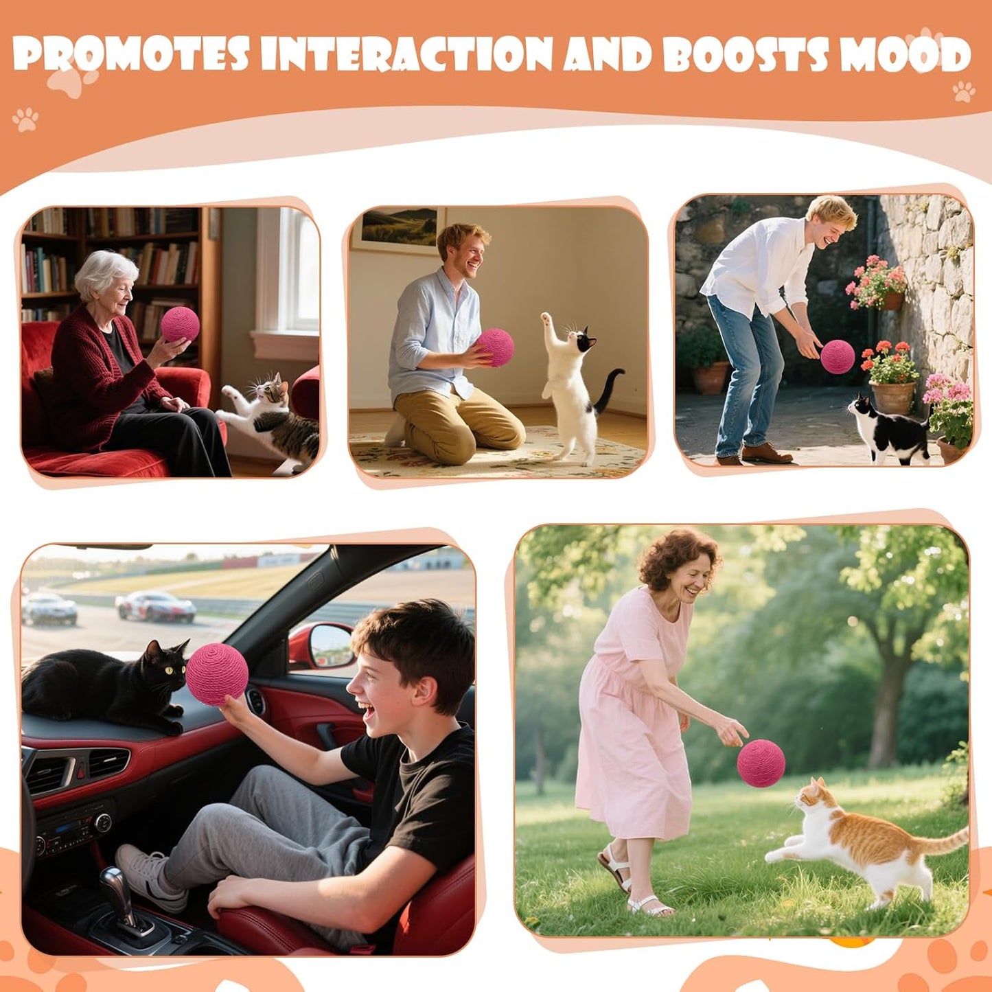 3.94 inch Rose Red Sisal Cat Ball Toy, Interactive Natural Cat Scratching Ball, Perfect Scratcher for Cats' Exercise and Fun