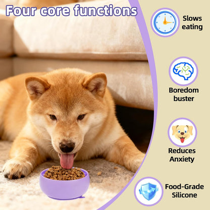 Purple Dog Puzzle Toy & Lick Mat for Bathing - Grooming Helper & Boredom Buster Slow Feeder Bowl with Suction Cups for Dogs and Cats - Interactive Treat Dispenser(Only for Small Dogs)