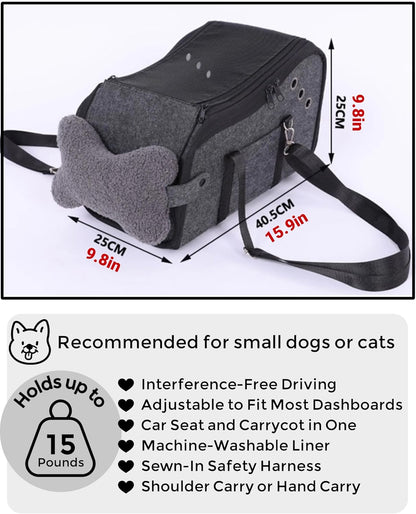 Center Console Dog Car Seat for Small Dogs 0-15 lbs, Pet Car Bed with Adjustable Safety Straps & Hook, Secure Comfortable Puppy Seat for Middle Console