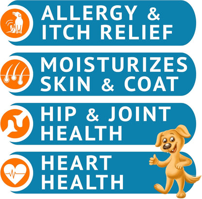 Omega 3 Fish Oil for Dogs (360Ct) - Skin&Coat Chews - Dry & Itchy Skin Relief + Allergy Support - Shiny Coat - EPA&DHA Fatty Acids - Salmon Oil Chews Promotes Heart, Hip & Joint Support