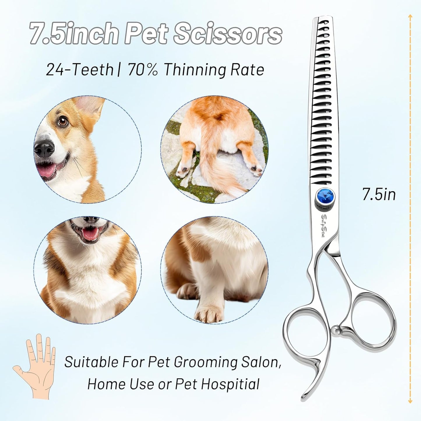 7.5in 25° Curved & Chunker Professional Dog Grooming Scissors Set, 24 Teeth Thinning Shears for Dog Grooming, VG10 Steel Sharp, Pet Trimming Shears for Dogs Cats Groomer, Ergonomic with CNC Screw