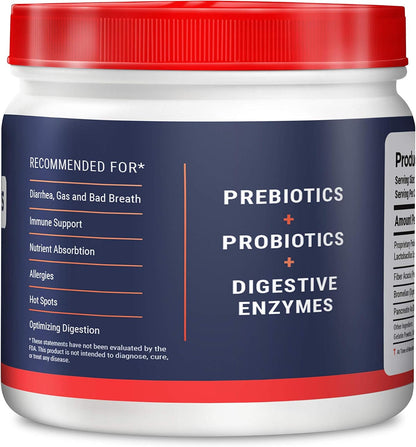 Digestive Enzymes Prebiotics & Pet Probiotics for Dogs Powder, Cat, Rabbit, & Dog Probiotics for Yeast, Itchy Skin, and Itchy Ears, 3.2 Ounces